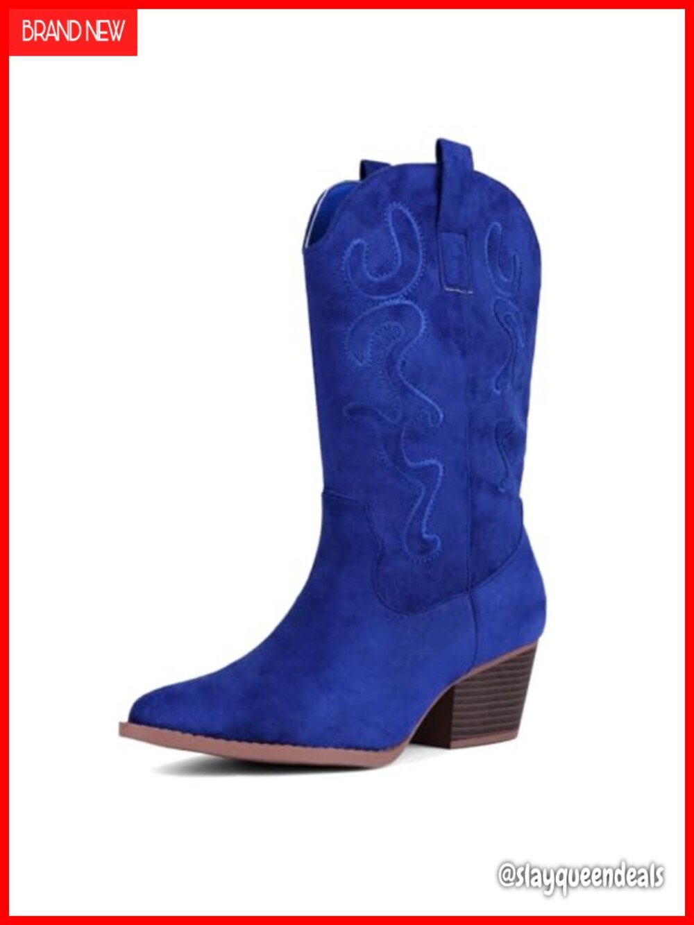 Cowboy Boots Women Cowgirl Mid Calf Western Embroidered Faux Suede Block Heel